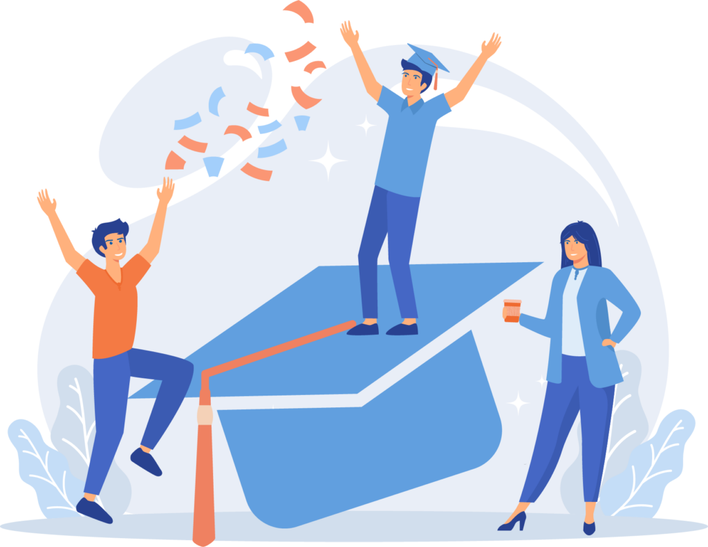 school-graphic An illustration of a construction team at a job site with a crane, representing the marketing support offered to construction companies.