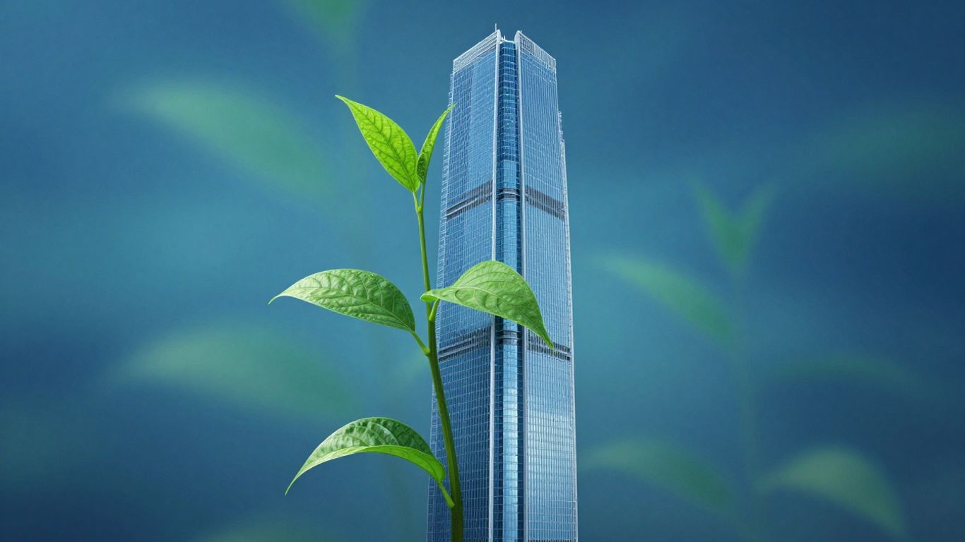 Skyscraper blueprint with a growing plant