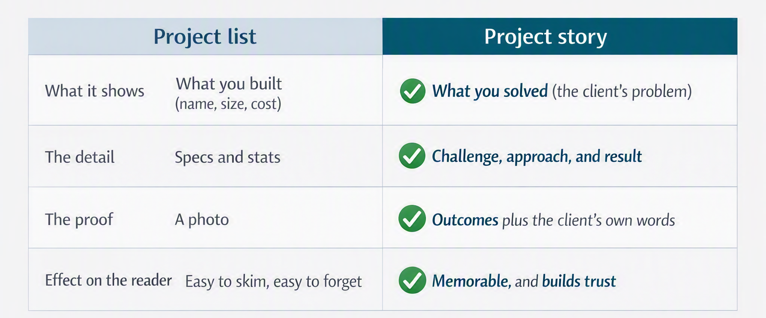 Chart detailing AEC Firms difference between project list and project story