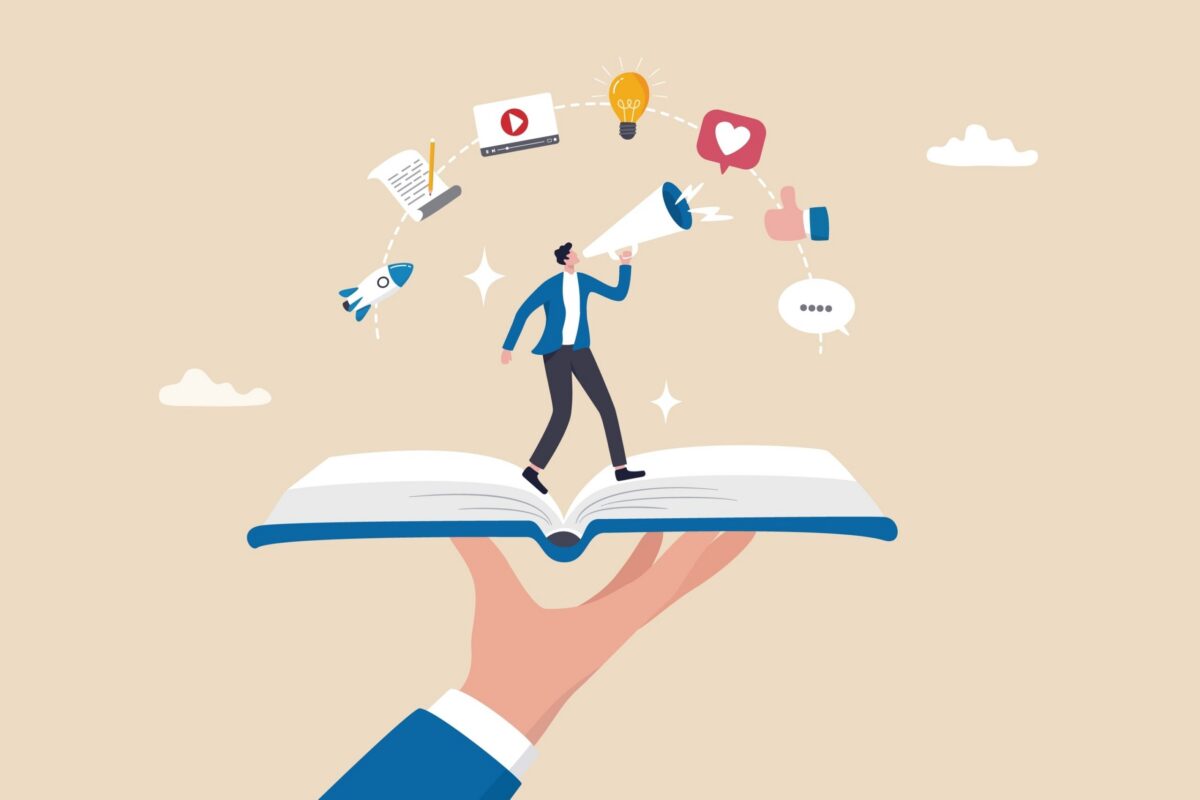 project Storytelling for AEC firms communicate brand story or idea to listener, narrative message, content or article writing or advertising creativity concept